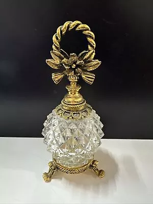 VTG Matson Gold Brass Crystal Perfume Bottle Decanter W/ Glass Dauber DAMAGED! • $39.99