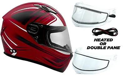 Adult Snowmobile Helmet Red Full Face Double Pane Shield Or Heated DOT 3x 4x • $105