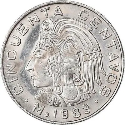 Mexico 50 Centavos |King Cuauhtemoc | Feather Crown Coin 1970 - 1983 • $5.62
