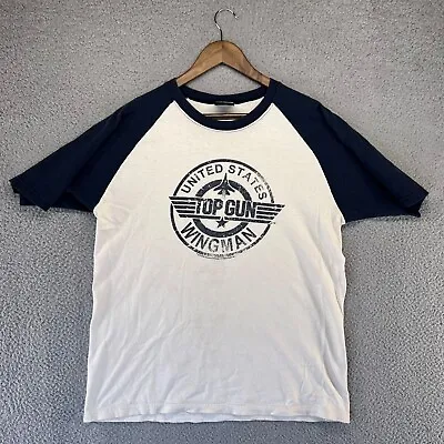 Vintage Top Gun Raglan Shirt Adult Large White Blue Short Sleeve 06 Promo Men's • $8.65