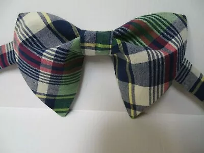 NEW Handmade Mens Plaid Bow-tie-Vintage-style-70s Navy/Green Madras Check • $25.23