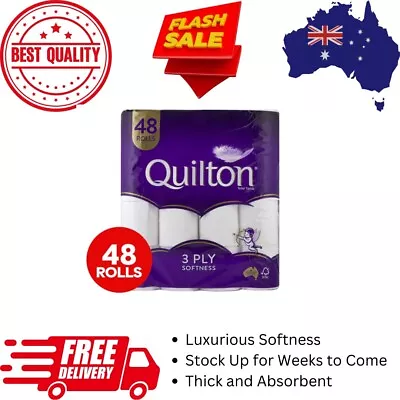 48x Quilton Toilet Paper Tissue Rolls Bathroom 180 Sheets 3-Ply VALUE PACK AU  • $44.95