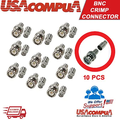  Crimp BNC Connectors Male RG59 Coax Coaxial  For CCTV Camera 10pcs  • $6.99