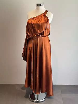 $100 • Buy ASOS EDITION | Satin Blouson One Shoulder Dress | Size 14 | BNWT