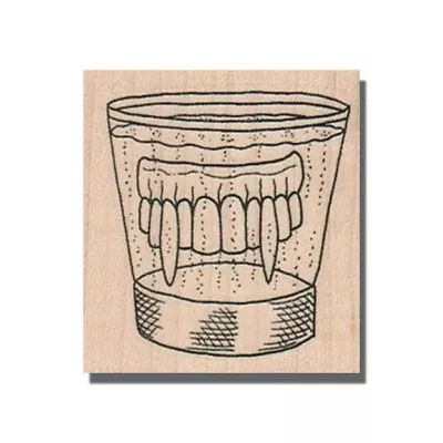 Vampire Teeth In Glass RUBBER STAMP Halloween Horror Movie Monster Funny • $8.69