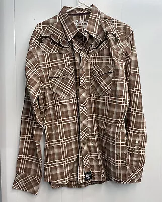Mens Rock 47 Brown Pearl Snap Shirt Long Sleeve Large • $22.49