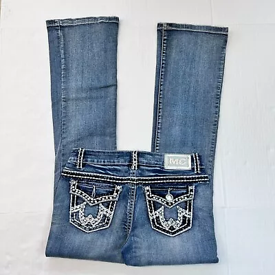 Miss Chic Womens Light Blue Denim Rhinestones Design Low Rise Boot Cut Jeans • $20.40