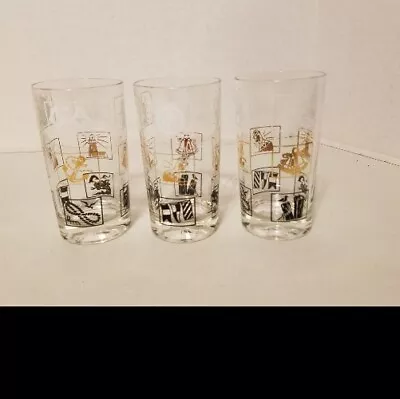 Set Of 3 Vintage Atomic MCM Nautical Drinking Glasses 5  Tumblers - Barware • $14.24