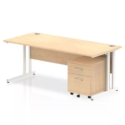 Impulse Cantilever Straight Office Desk W1800 X D800 X H730mm Maple Finish White • £460.75