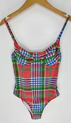 J. CREW Women's Size 6 Plaid One Piece Retro Style Swimsuit Pink Green Underwire • $23.88