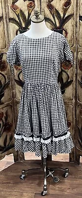 Vintage 50s Mode O’Day Black & White Gingham Rockabilly Dress Circle Skirt  M/L • $50