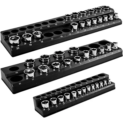 VEVOR Magnetic Socket Organizer Socket Holder 3 Pcs 1/2 3/8 1/4-in Metric Black • $32.99