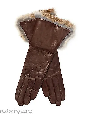 Maison Fabre Solid Rabbit Fur Cuffs Lambskin Leather Gloves Dark Brown NEW!! • $295