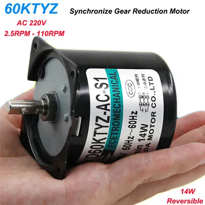 14W Synchronize Gear Motor AC 220V 2.5-110RPM Permanent Magnet Reduction 60KTYZ • £19.67