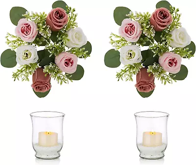 Clear Floating Candle Holders: 2 Pcs Glass Tealight Pillar Candles Holder With 8 • $43.02