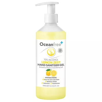 Hand Sanitiser Gel Sanitizer 70% Alcohol - 500ml - Lemon Zest - Ocean Free • £5.99