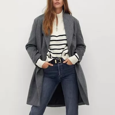 $95 • Buy Mango Wool Coat Oversized Grey New Zara