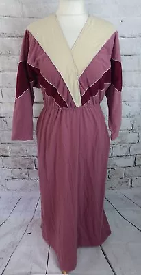 Vintage 70s Maxi Dress 10 P Bust 34  Pink Long Sleeve Batwing Velour Pagan Wicca • £27.99