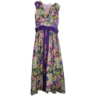 Vintage Floral Dress 60s Retro Easter Parade Miss Elliette Size 16 Zip Back Long • $99.99