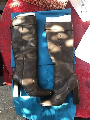 MISS SIXTY Size 8 Gray Leather Knee High Cuff Boots • $55