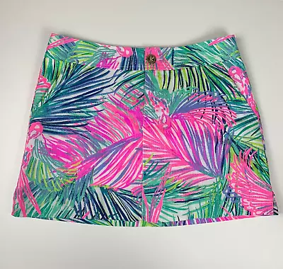 Lilly Pulitzer Nicky Skort In Scarlet Macaw Tropical Feather Print Sz 2 • $39.99