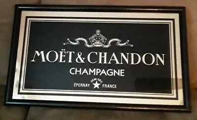 Moet & Chandon Champagne France Black Bar Pub Framed Mirror ~ Art 24.5” X 14.5” • $74.99