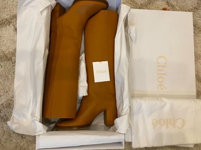 £200 • Buy Chloe Edith Knee High Leather Tan Boots BNWT Size 41, UK 8