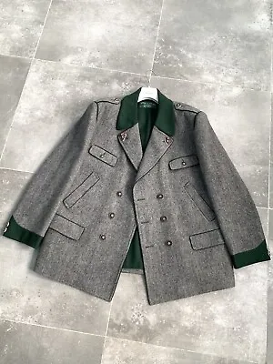 Men's H. MOSER SALZBURG Military Folk Army Wool Pea Coat Jacket EU 56 UK 46 XXL • $215.09