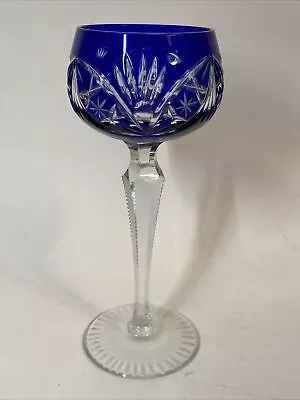 Vtg Bohemian Neubert-Echt Bleikristall Crystal Cut To Clear Cobalt Goblet 7.34” • $58