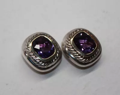 David Yurman Sterling Silver & 14k Cushion Cut Amethyst Clip On Earrings[044GRA] • $249.99