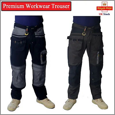Heavy Duty Mens Cargo Work Trousers Combat Workwear Pants With Knee Pads Pockets • £18.89