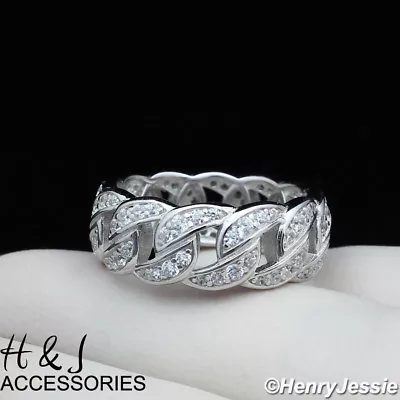 Men Women Solid 925 Sterling Silver Icy Bling Cz Curb Link Band Ring*asr128 • $36.99