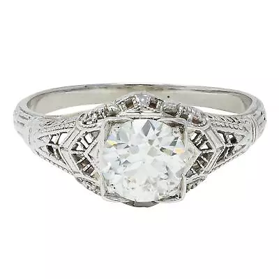 Art Deco 1.01 CTW European Diamond 18 Karat White Gold Antique Engagement Ring • $7150