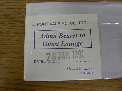 26/01/1991 Ticket: Port Vale V Manchester City [FA Cup] [Guest Lounge] (folded). • £3.99