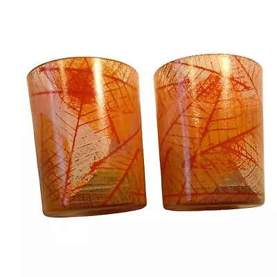 Orange Red Leaf Tealight Votive Candle Holder Autumn Fall Lot 2 • $14.99