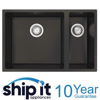 £154.99 • Buy Inset / Undermount Composite Kitchen Sink In Black, 1.5 Bowl - SIA UM15BL
