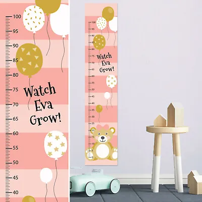 Baby Pink Bear Balloons Personalised Growth Height Chart Design Decorations Gift • $12.92