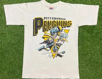 Vintage 90s Pittsburgh Penguins Retro Hockey Team T Shirt Gift For Fans White • $16.14