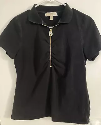 Michael Kors Black Women Top Medium  With 1/2 Zip Gold Zipper Short Sleeve • $7.99