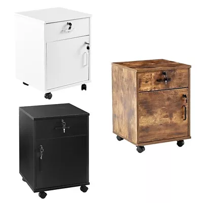 Rolling Office Cabinet Organizer File Storage Lock Wood Filing Cabinet Drawer • $59.99