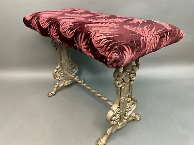 Antique Victorian Style Cast Iron Piano Vanity Bench Stool W/ Footed Silver Base • $298