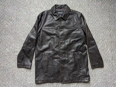 UNWORN Vintage EDDIE BAUER Car Coat PATINA Brown Leather L Jacket NEW • $259.95