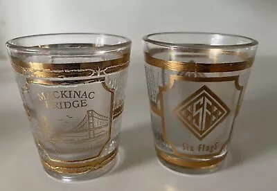 MACKINAC BRIDGE - MICHIGAN AND SIX FLAGS - 22k Gold By Culver Shot Glasses • $25