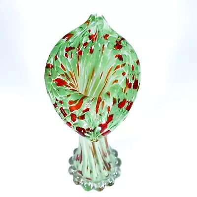 Murano Inspired Jack In The Pulpit Red Green Blown Art Glass Vase 6.5 Inch • $13.99