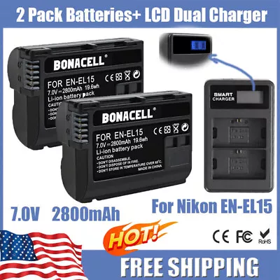 For Nikon 2x Battery EN-EL15(A )D850 D7500 D750 D810 D7200 D7000 D7100+Charger • $19.99