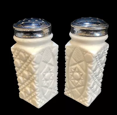 Vintage 1950’s White Milk Glass Square  Salt And  Pepper Shakers • $21.99