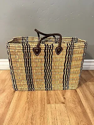 Moroccan Handmade Straw Woven Bag Tote Stripped Beach Market Shopping Travel • $49.99