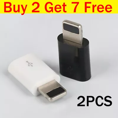 2pcs Micro USB To 8 Pin Charger Adapter For IPhone IPad IOS Devices Black+White • £2.55