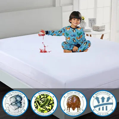 Zipped Waterproof Mattress Protector Anti Bug Bed Total Encasement Cover Allsize • £16.99