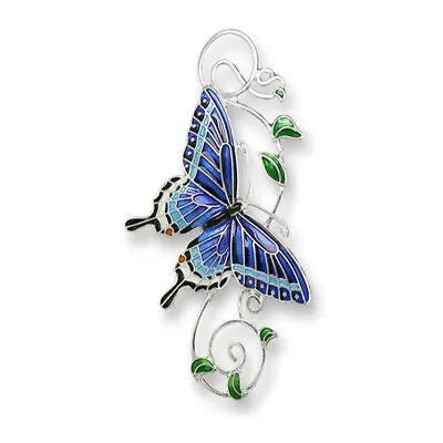 Zarah Zarlite Dark Tiger Swallowtail Butterfly Pin Enamel Sterling Silver Plated • $25.49